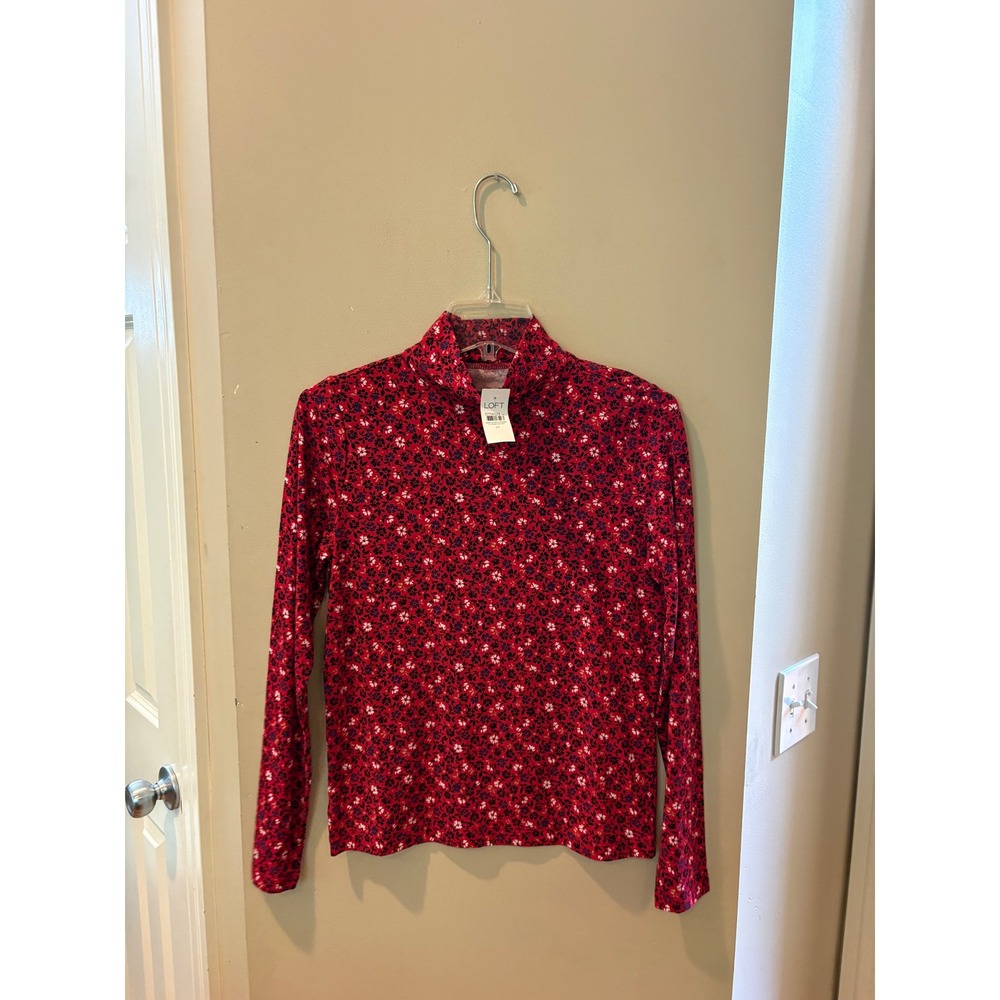 Loft Womens Red Floral Ditsy Mock Neck Long Sleeve Top M New 753851